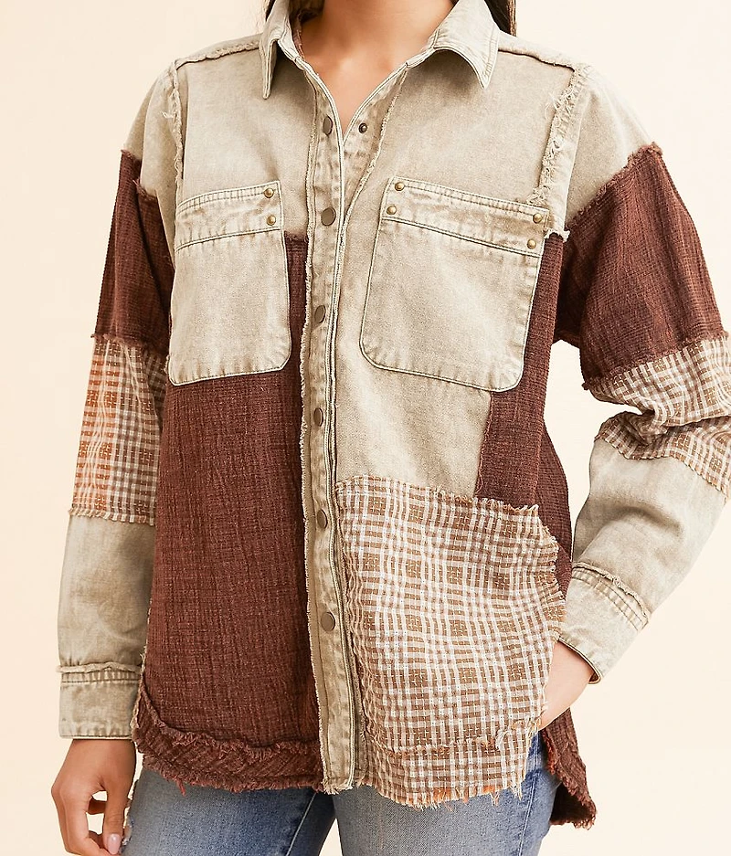 Pieced Plaid Washed Boyfriend Shirt
