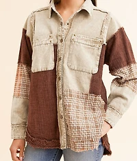 Pieced Plaid Washed Boyfriend Shirt