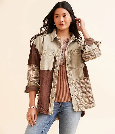 Pieced Plaid Washed Boyfriend Shirt