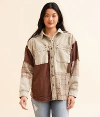 Pieced Plaid Washed Boyfriend Shirt