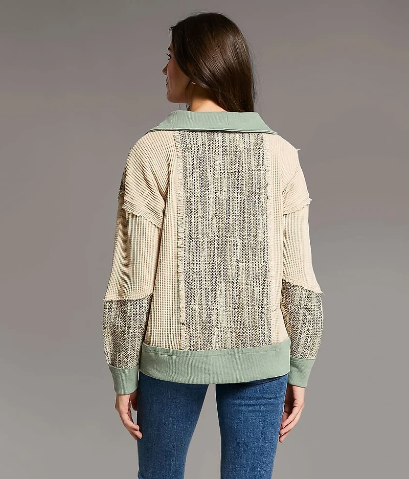 Pieced Quarter Zip Oversized Pullover