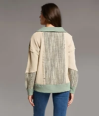 Pieced Quarter Zip Oversized Pullover