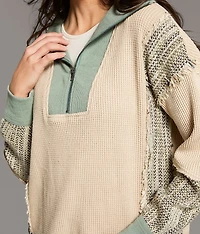 Pieced Quarter Zip Oversized Pullover