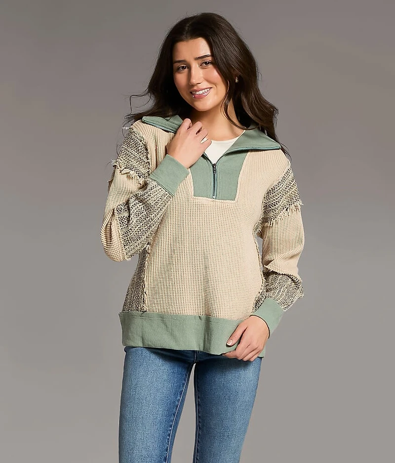 Pieced Quarter Zip Oversized Pullover