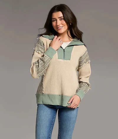 Pieced Quarter Zip Oversized Pullover