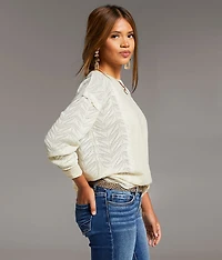 Pieced Raw Edge Lace Top