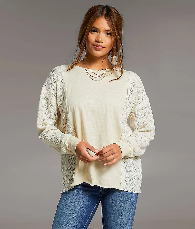 Pieced Raw Edge Lace Top