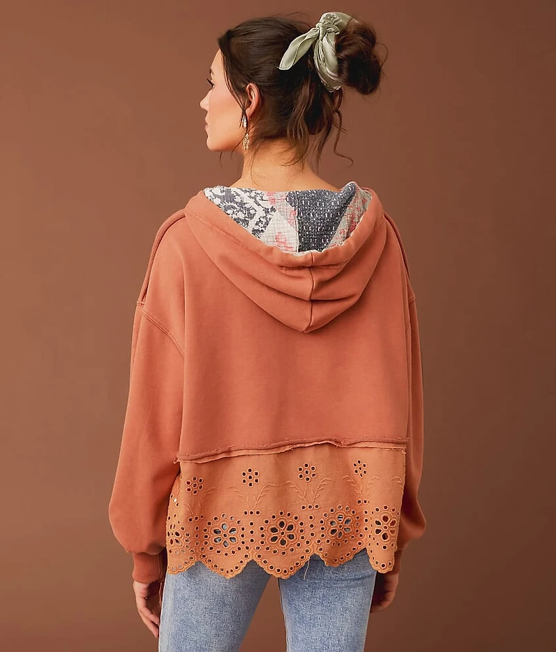 Scalloped Eyelet Hooded Sweatshirt