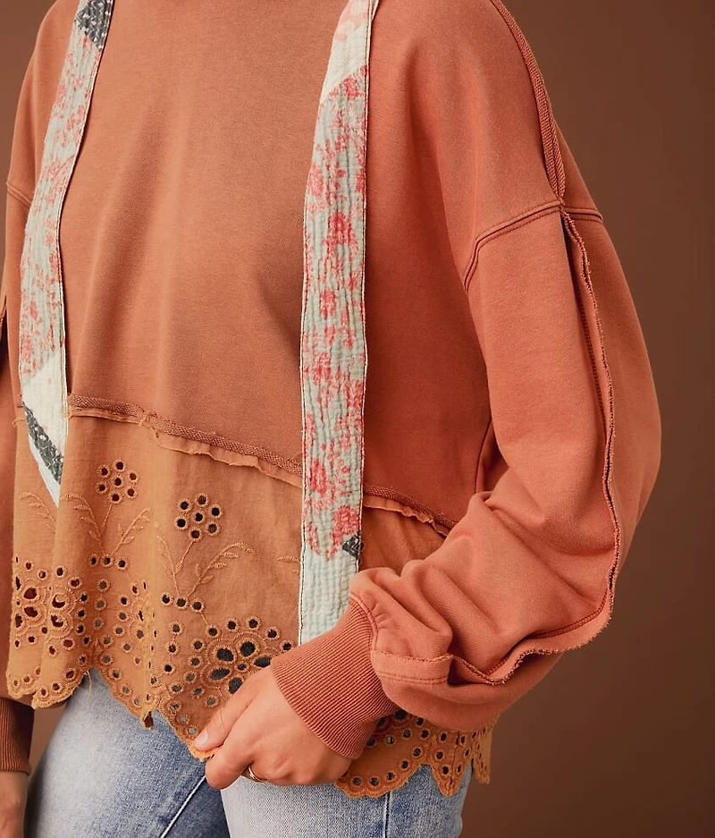 Scalloped Eyelet Hooded Sweatshirt