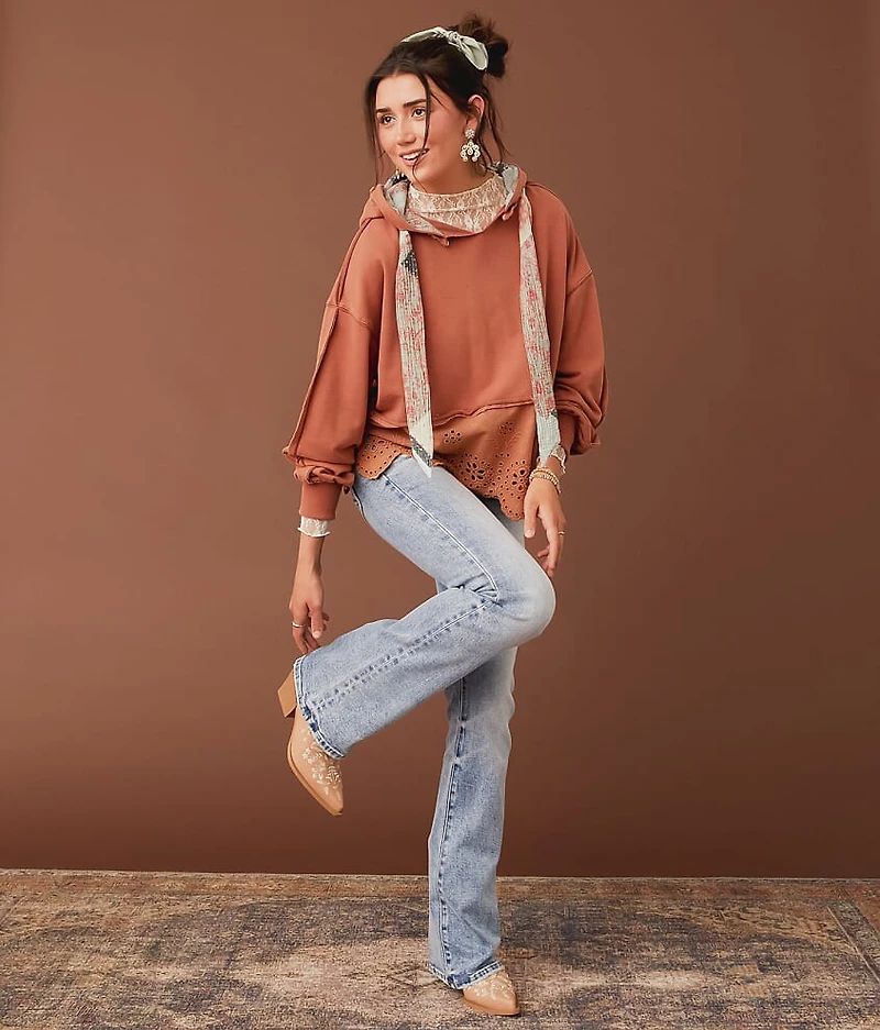 Scalloped Eyelet Hooded Sweatshirt