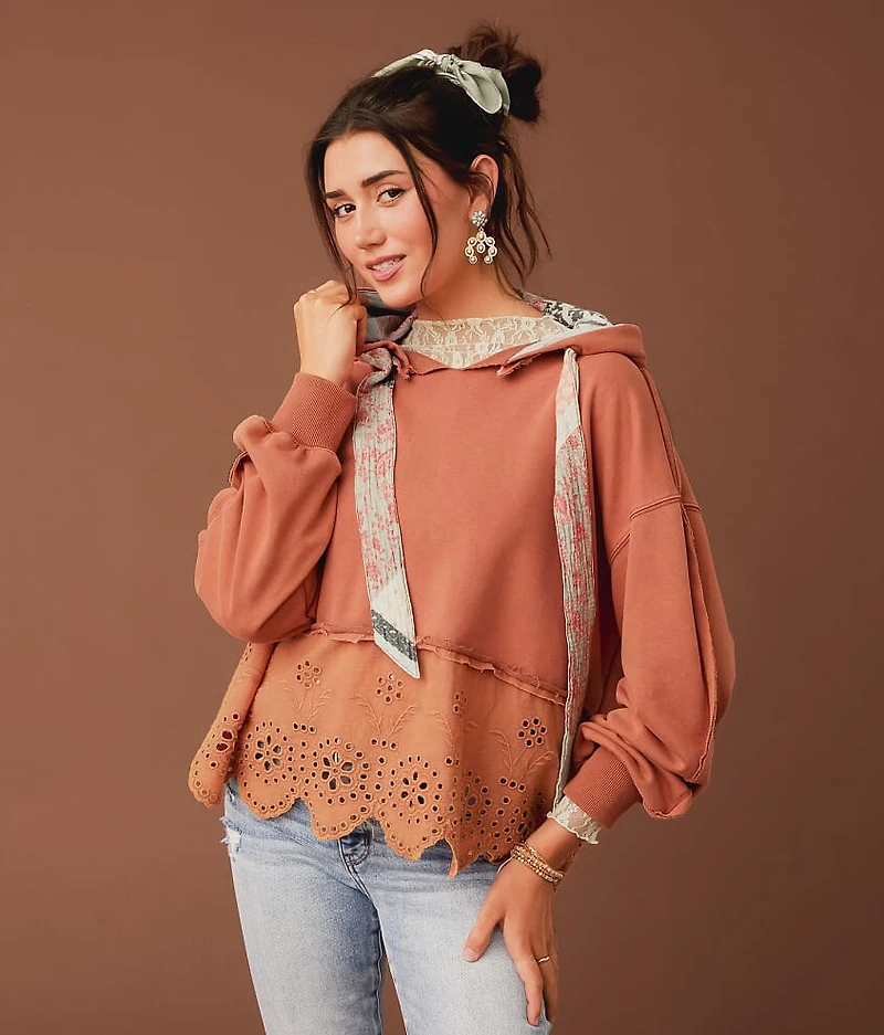 Scalloped Eyelet Hooded Sweatshirt