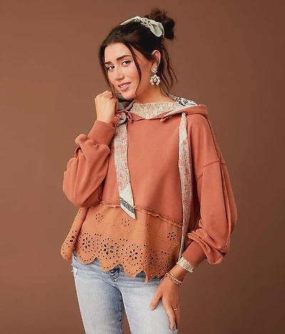 Scalloped Eyelet Hooded Sweatshirt