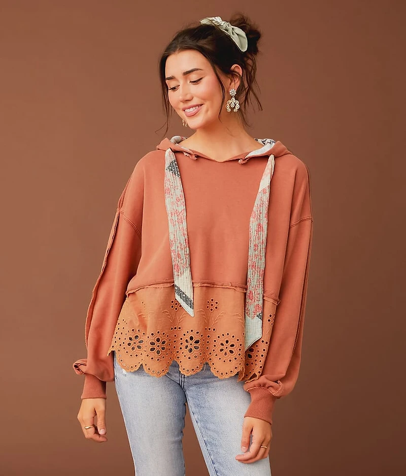 Scalloped Eyelet Hooded Sweatshirt