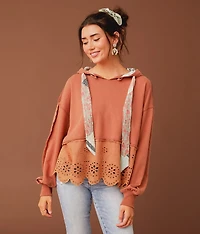 Scalloped Eyelet Hooded Sweatshirt