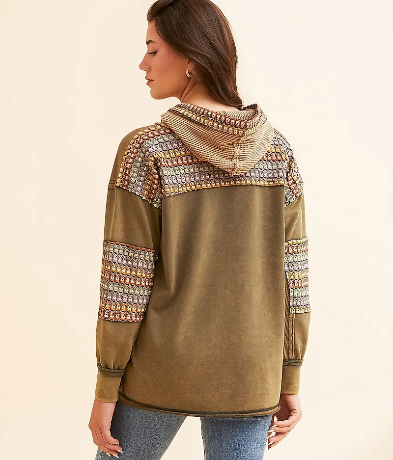Pieced Crochet Hooded Pullover