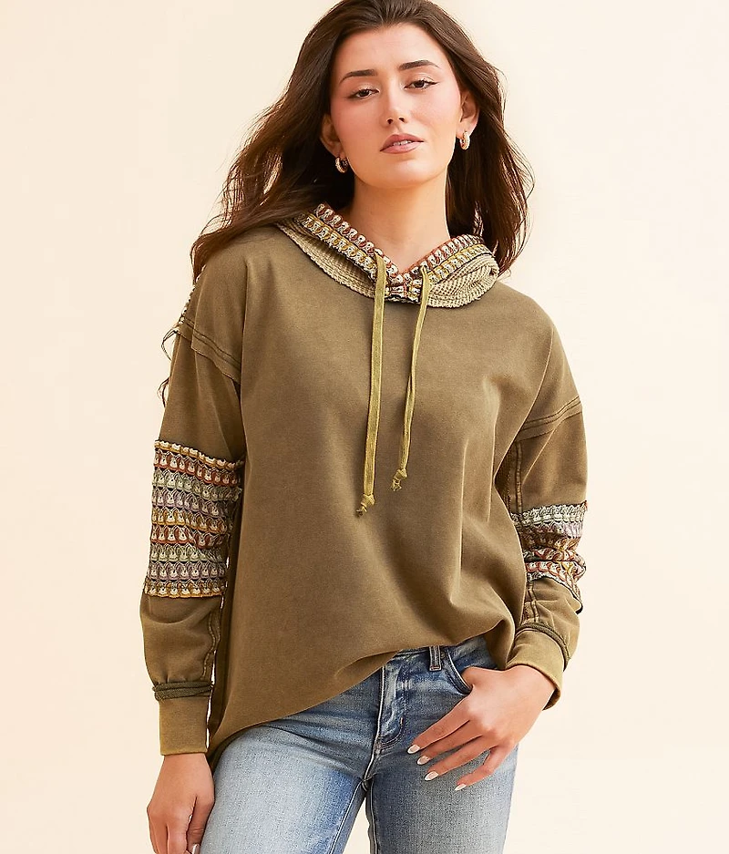 Pieced Crochet Hooded Pullover