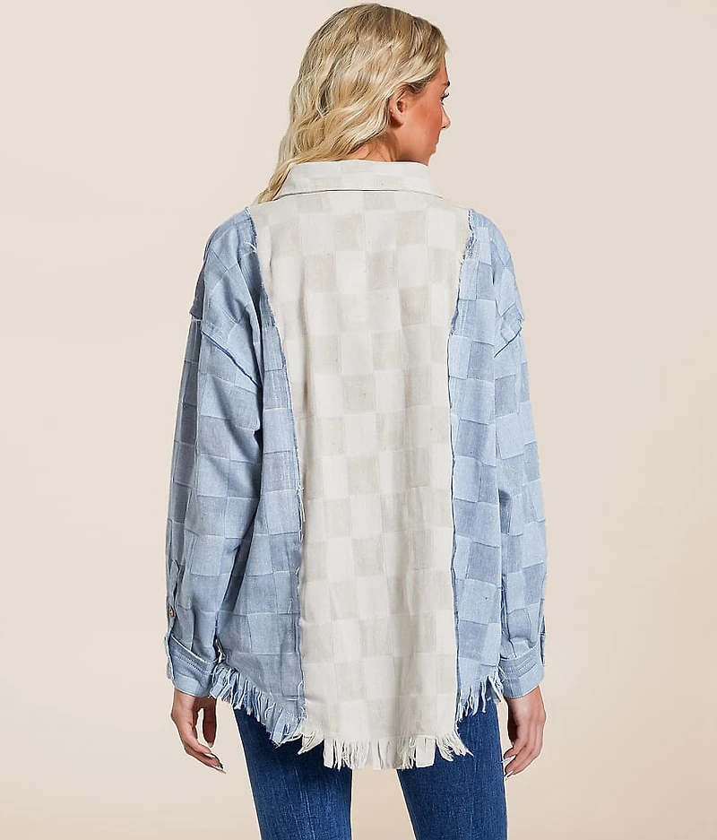 Pieced Checker Fringe Shirt