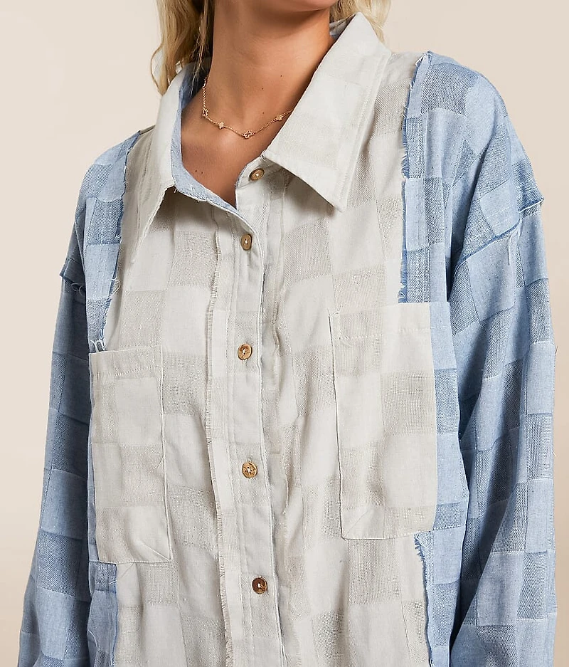 Pieced Checker Fringe Shirt