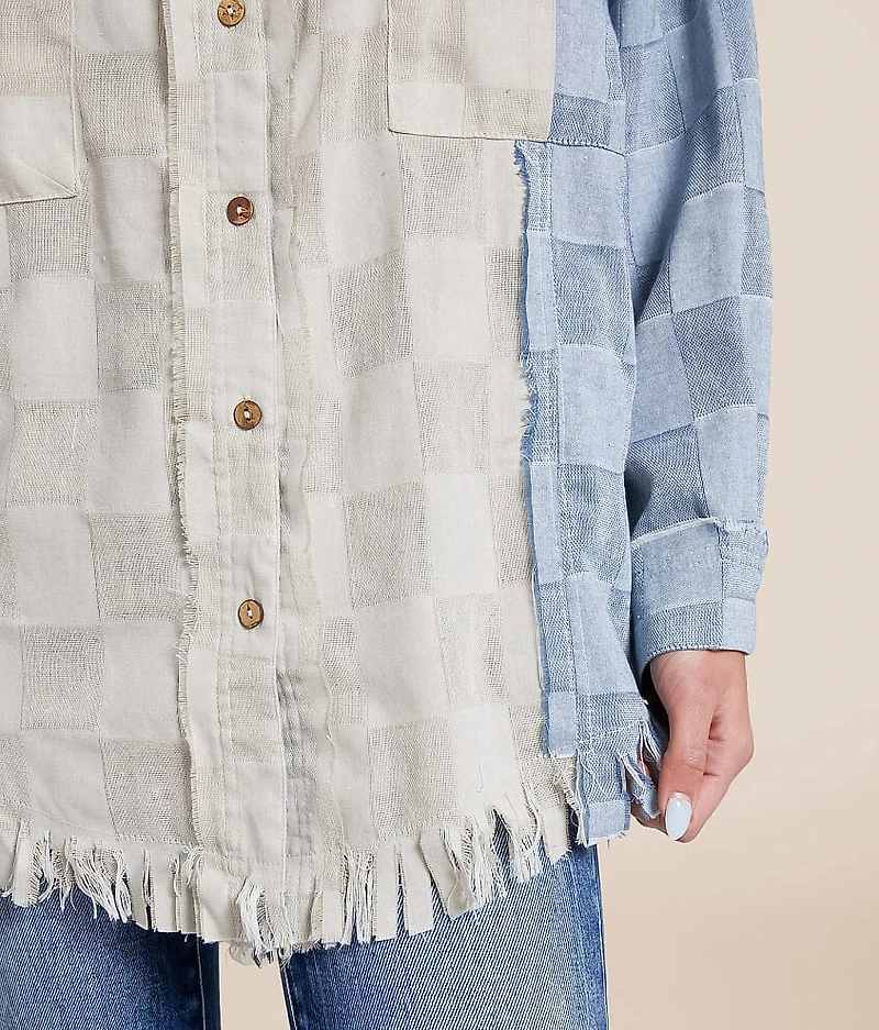 Pieced Checker Fringe Shirt