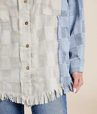Pieced Checker Fringe Shirt