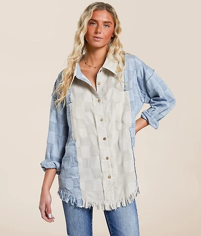 Pieced Checker Fringe Shirt