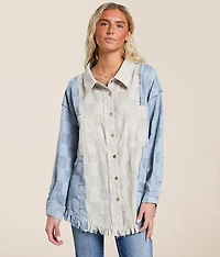 Pieced Checker Fringe Shirt