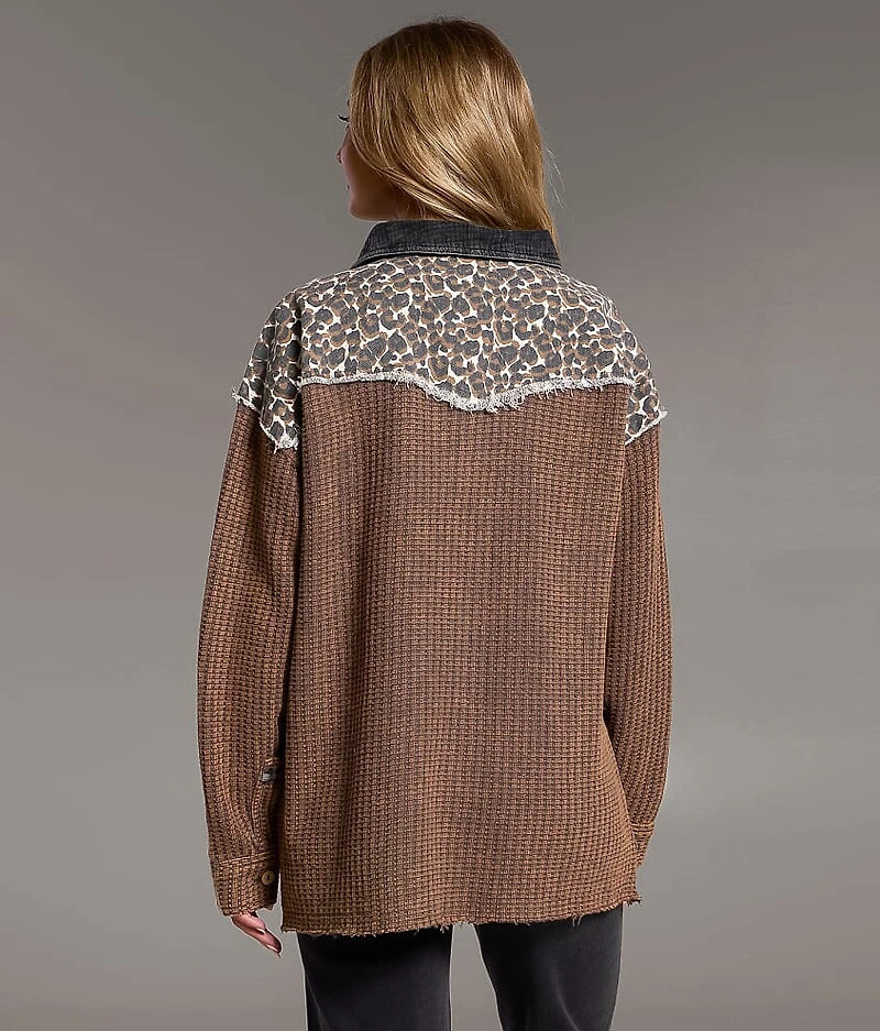 Pieced Cheetah Frayed Shacket