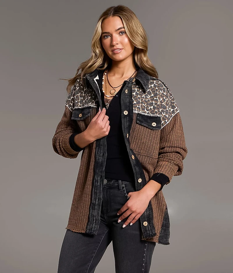 Pieced Cheetah Frayed Shacket