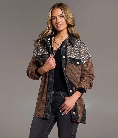 Pieced Cheetah Frayed Shacket