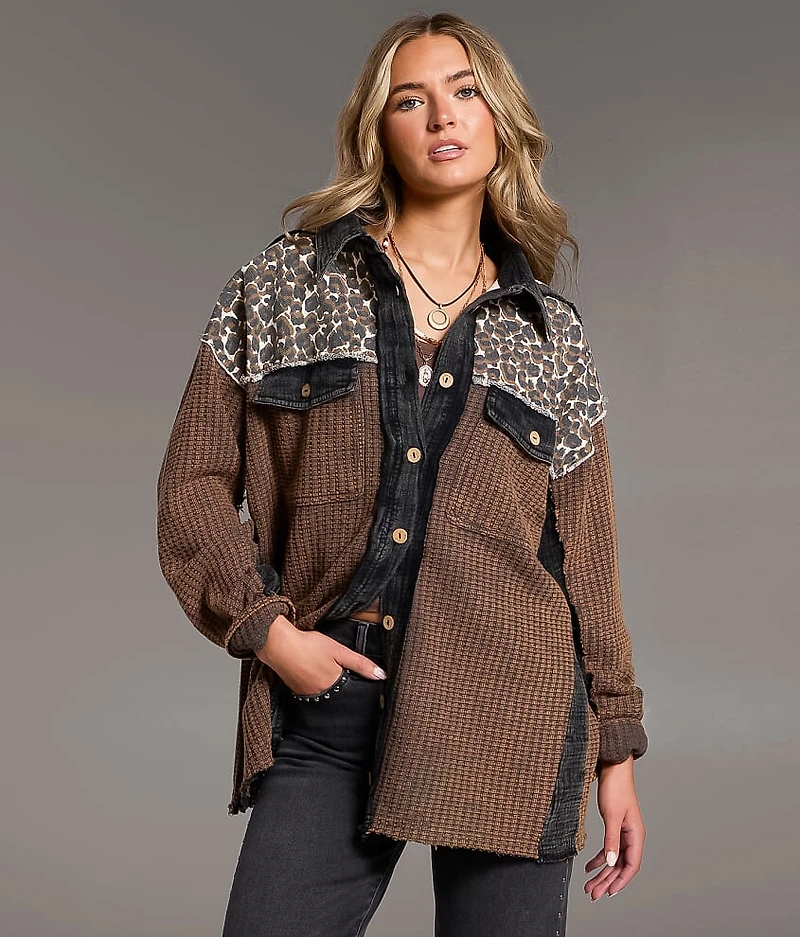 Pieced Cheetah Frayed Shacket