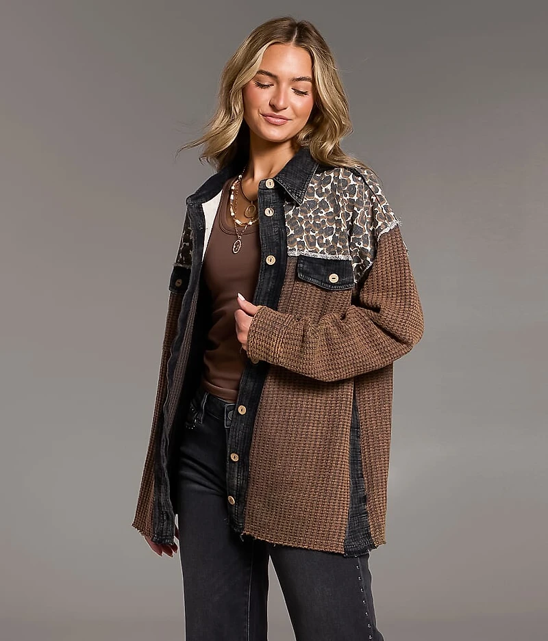 Pieced Cheetah Frayed Shacket