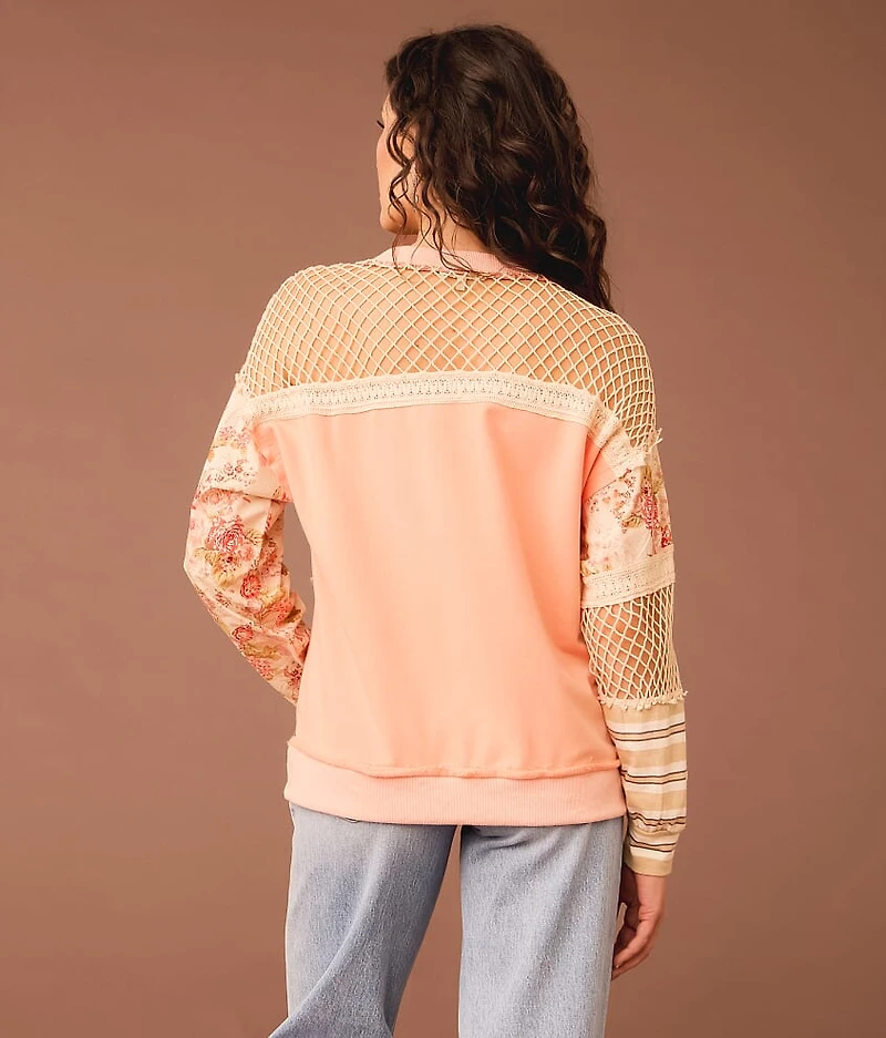 Pieced Floral Crochet Pullover