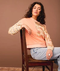 Pieced Floral Crochet Pullover