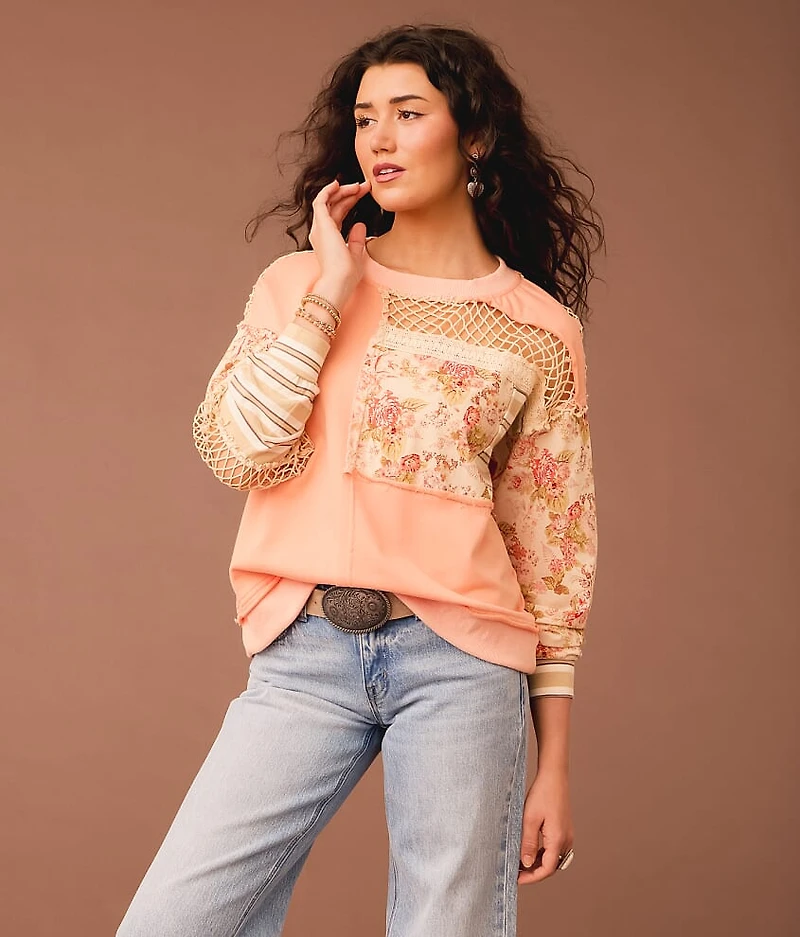 Pieced Floral Crochet Pullover