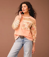 Pieced Floral Crochet Pullover