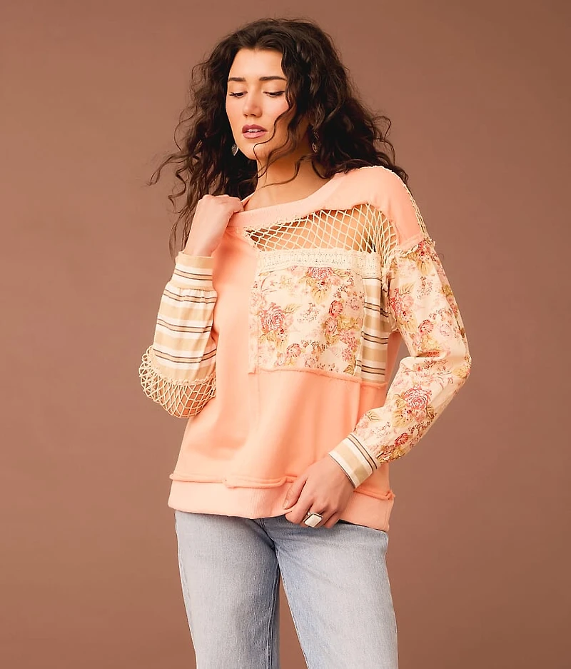 Pieced Floral Crochet Pullover