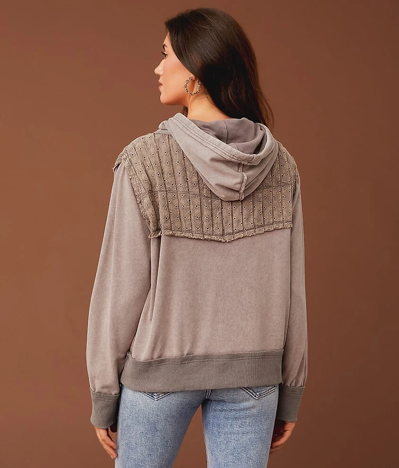 Pleated Eyelet Hooded Sweatshirt