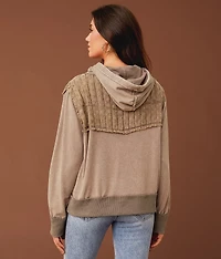 Pleated Eyelet Hooded Sweatshirt