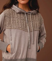 Pleated Eyelet Hooded Sweatshirt