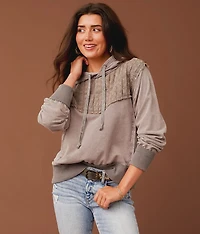 Pleated Eyelet Hooded Sweatshirt