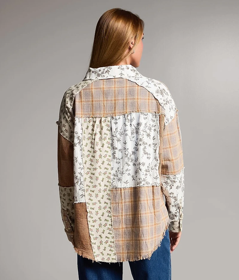Raw Edge Pieced Floral Shacket