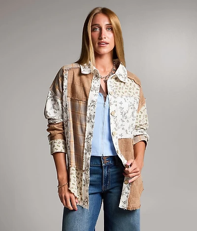 Raw Edge Pieced Floral Shacket