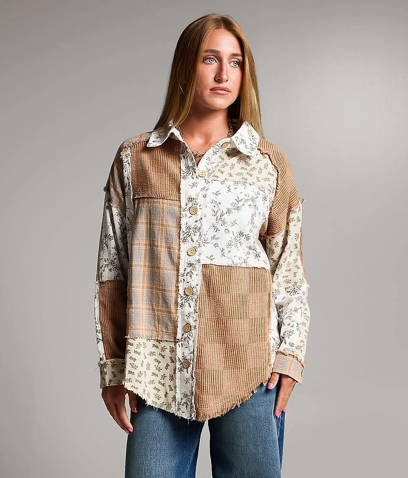 Raw Edge Pieced Floral Shacket