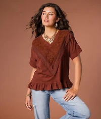 Floral Embroidered Ruffle Top