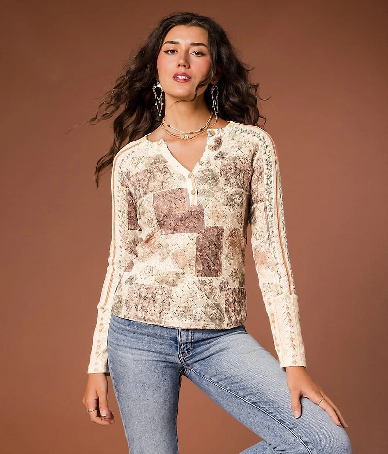 Patchwork Pointelle Henley