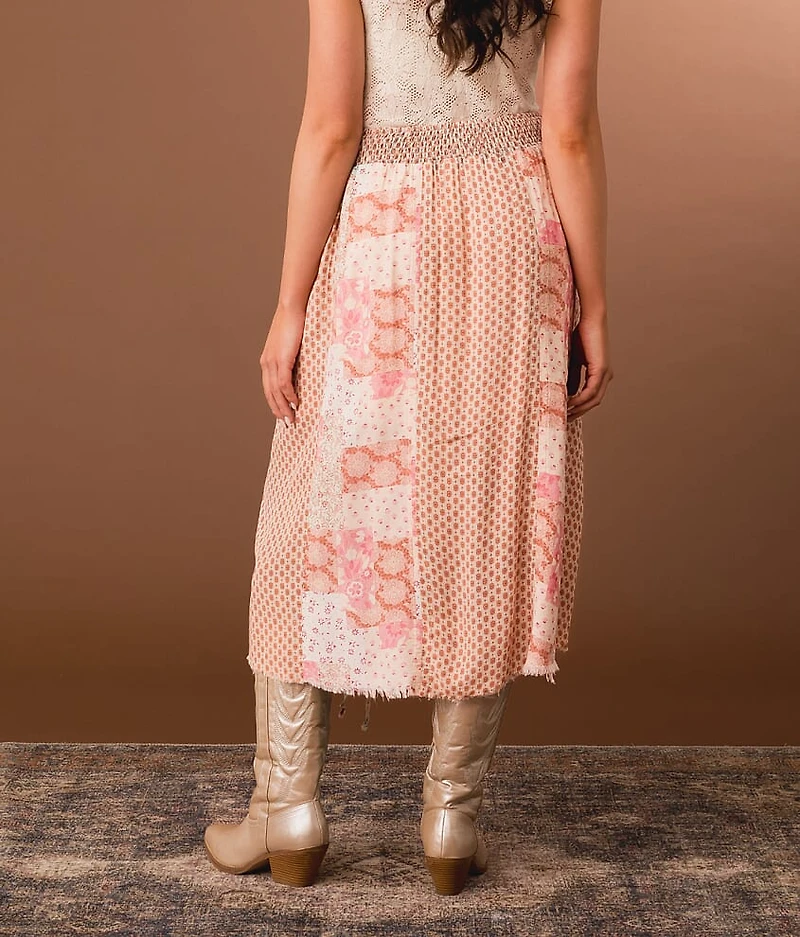 Pieced Cinch Tie Midi Skirt