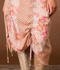 Pieced Cinch Tie Midi Skirt