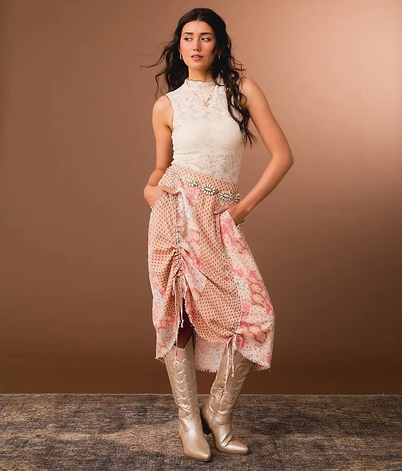 Pieced Cinch Tie Midi Skirt
