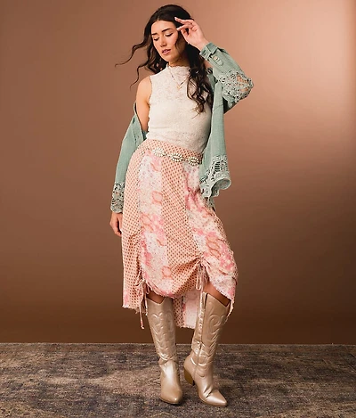 Pieced Cinch Tie Midi Skirt