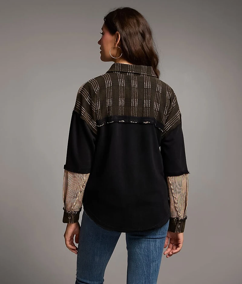 Raw Edge Striped Shacket